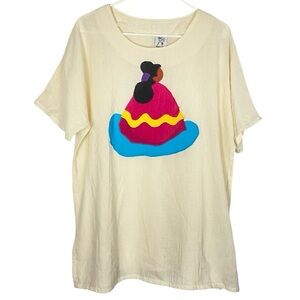 Alfredo’s Wife Tunic Top Womens Medium Made In USA Cream Organic Cotton Shirt